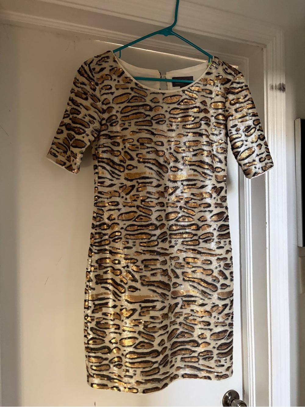 PJK Patterson J. Kincaid Gold and White Sequin Animal-Print Mini Dress
